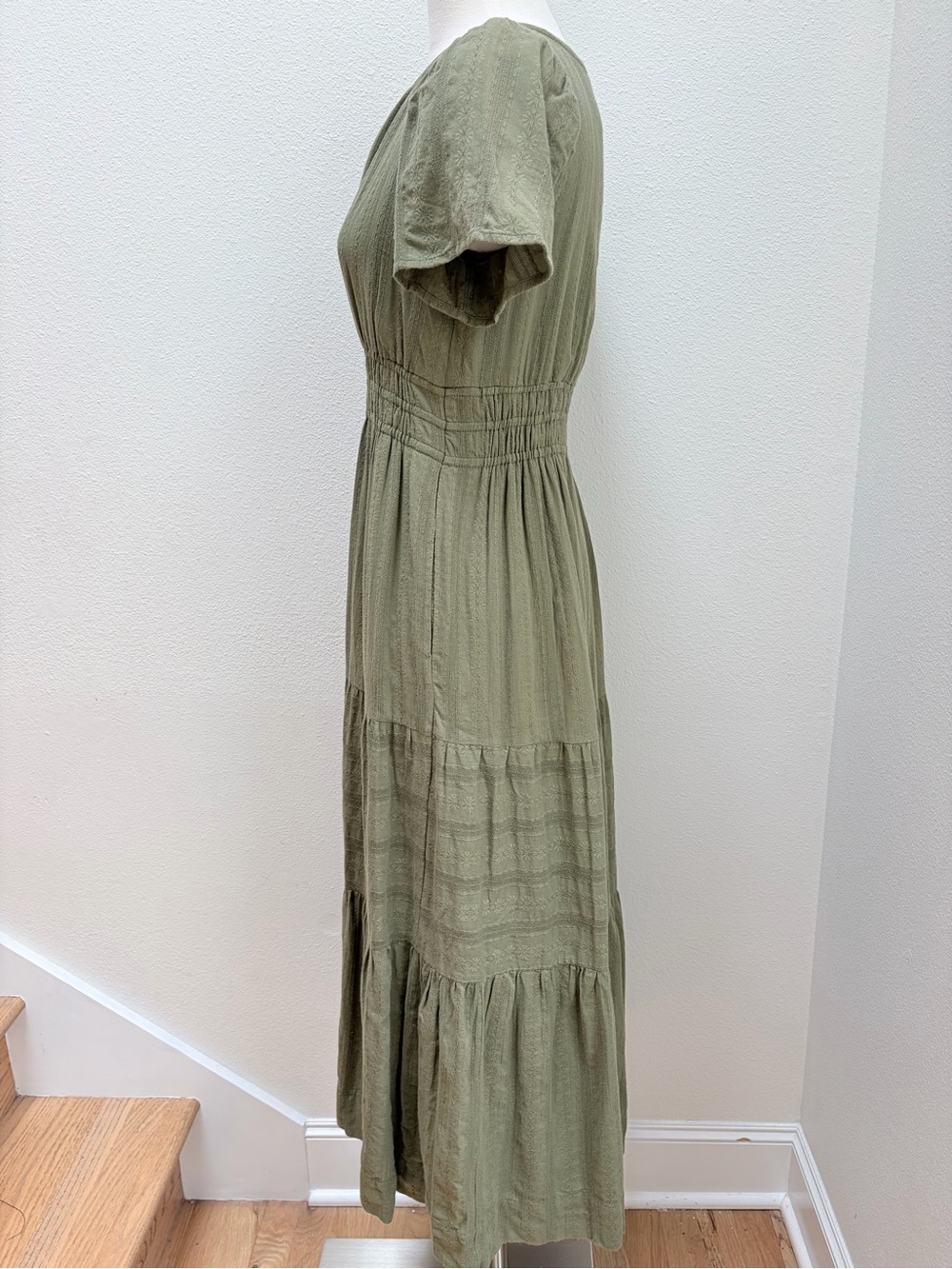 Anthropologie Somerset Maxi Dress Smocked Textured Cotton Olive Green Size Xs - Picture 8 of 15